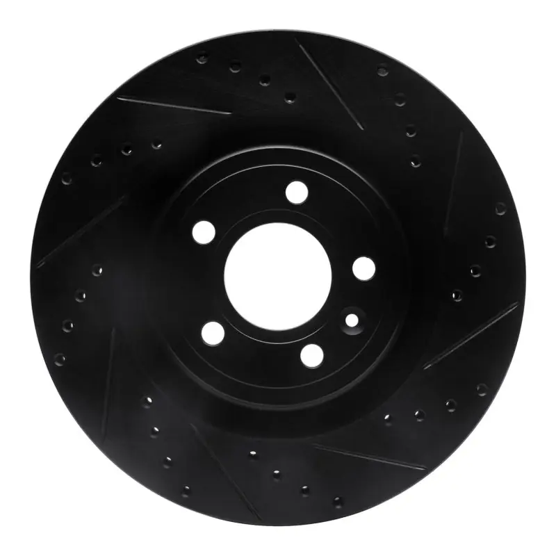 R1 11-14 Ford Mustang Front Right Drilled & Slotted Black Brake Rotor