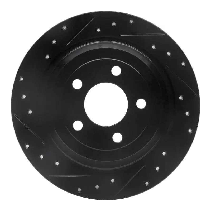 R1 15-23 Ford Mustang Rear Left Drilled & Slotted Black Brake Rotor
