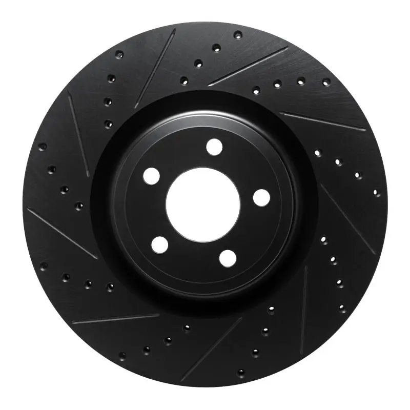 R1 20-25 Ford Police Interceptor Utility Front Left Drilled & Slotted Black Brake Rotor