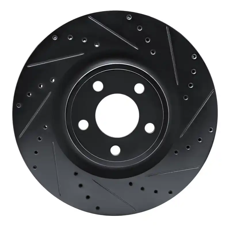 R1 15-25 Ford Mustang Front Right Drilled & Slotted Black Brake Rotor