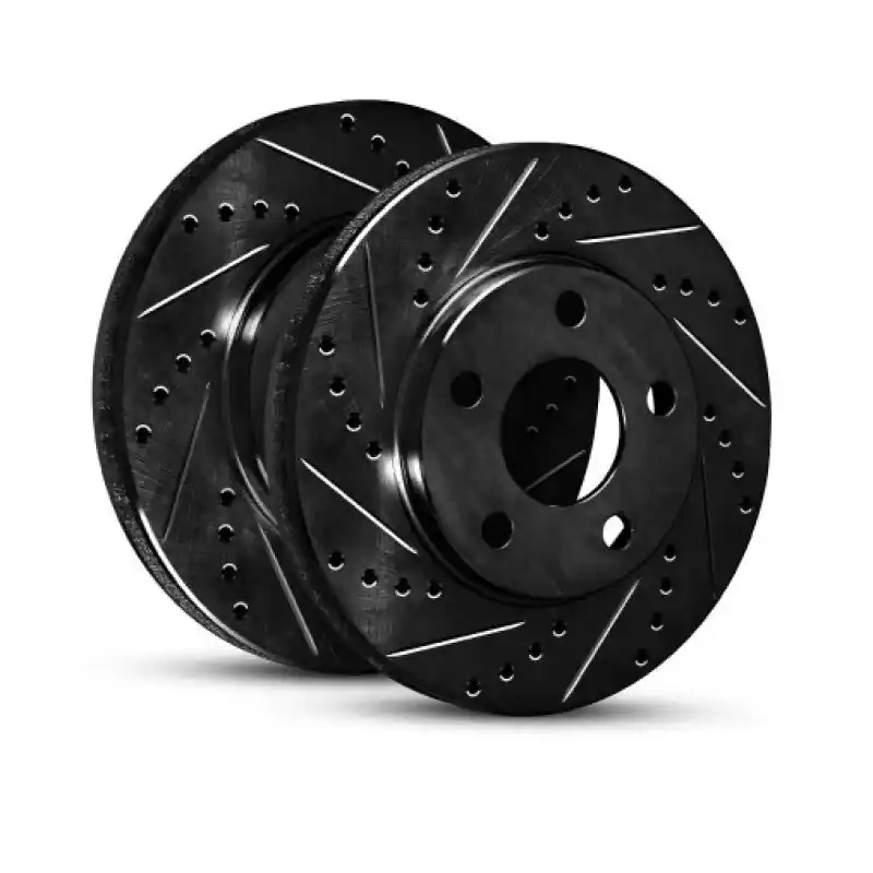 R1 84-87 Honda Civic Sedan Front Right Drilled & Slotted Black Brake Rotor