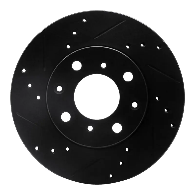 R1 90-00 Honda Civic Wagon Front Left Drilled & Slotted Black Brake Rotor