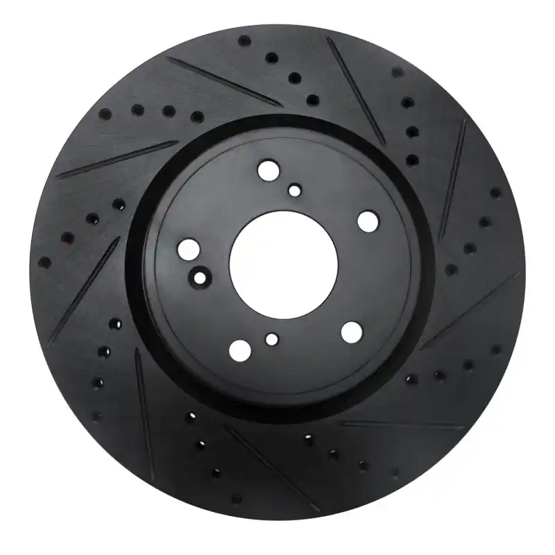 R1 2013-2025 Acura ILX Front Right Drilled & Slotted Black Brake Rotor