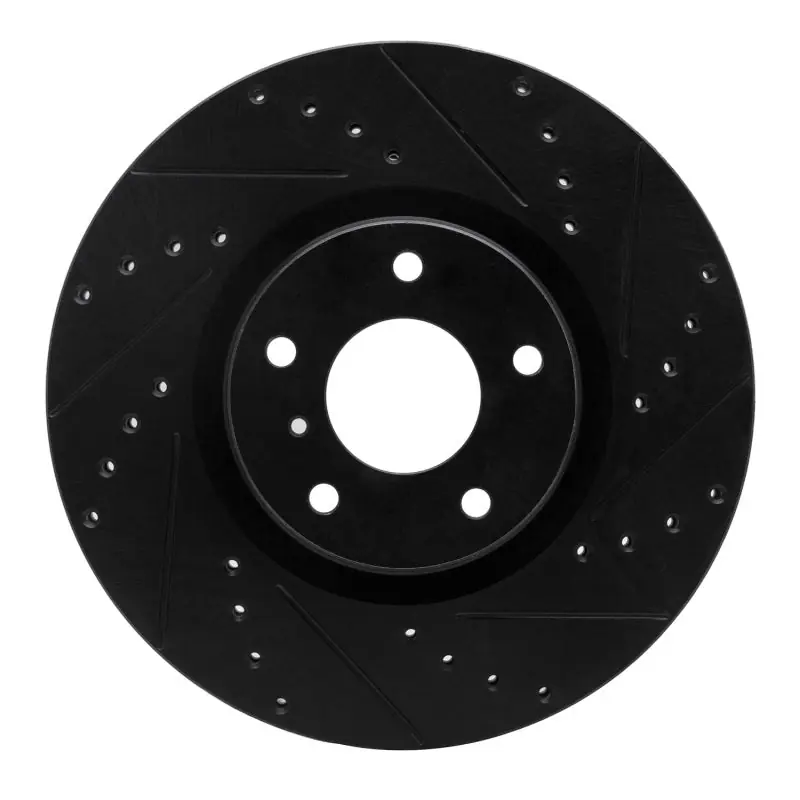 R1 03-23 Infiniti FX35 Front Right Drilled & Slotted Black Brake Rotor