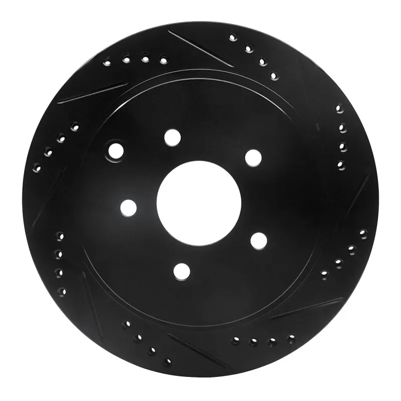 R1 2003-2024 Infiniti FX37 Rear Right Drilled & Slotted Black Brake Rotor