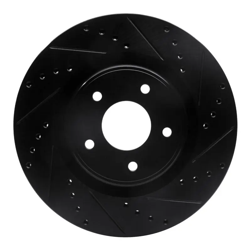 R1 2013-2025 Infiniti Q60 Front Right Drilled & Slotted Black Brake Rotor