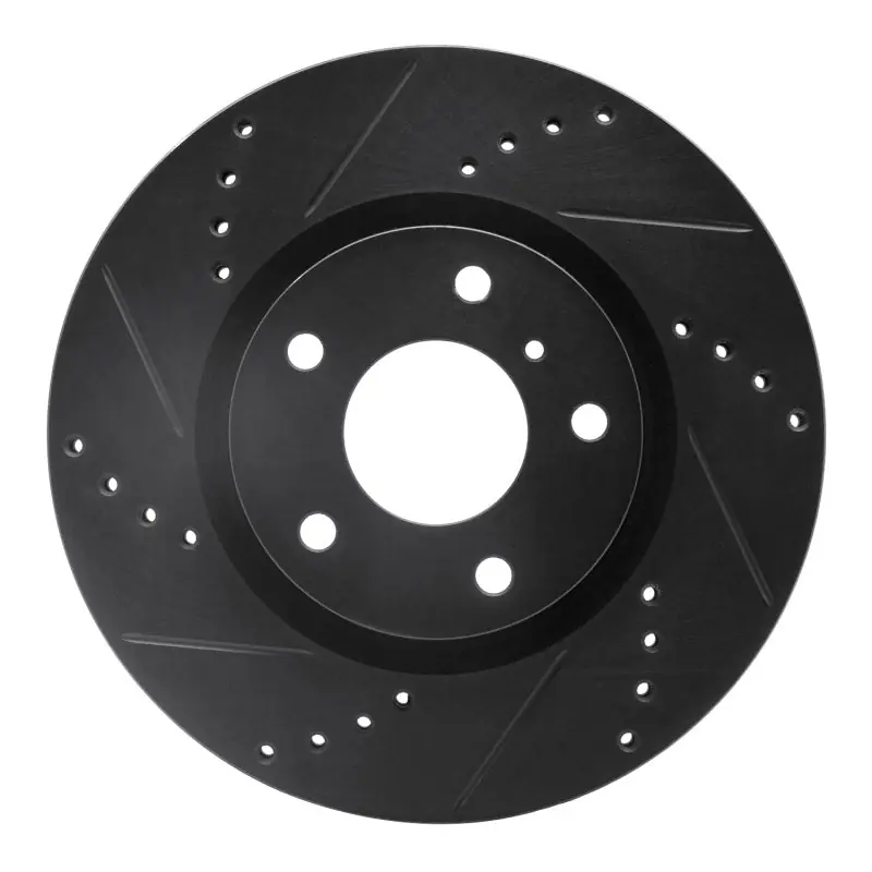 R1 03-05 Infiniti G35 Front Left Drilled & Slotted Black Brake Rotor