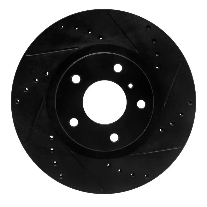 R1 03-05 Infiniti G35 Front Right Drilled & Slotted Black Brake Rotor