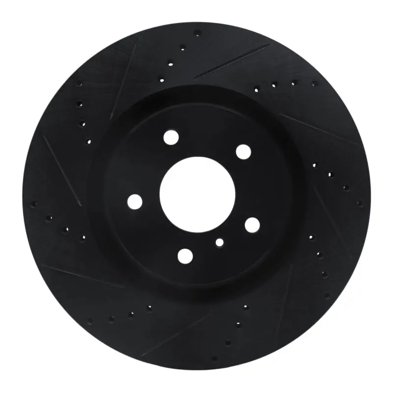 R1 03-08 Infiniti G35 Front Left Drilled & Slotted Black Brake Rotor
