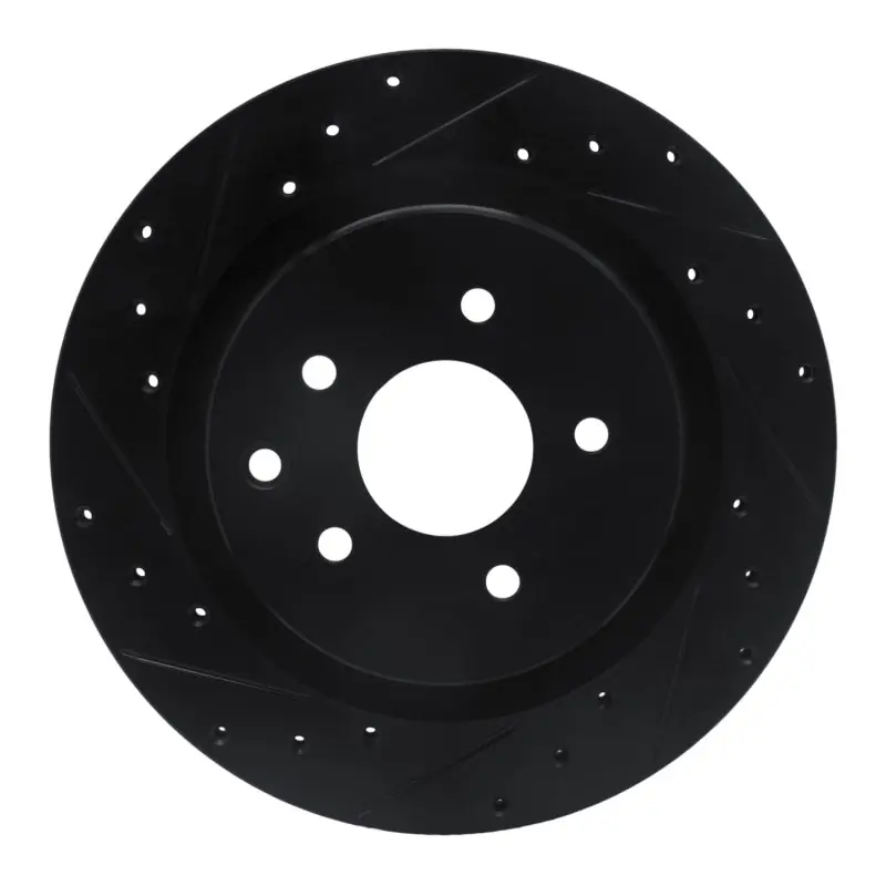 R1 03-08 Infiniti G35 Rear Left Drilled & Slotted Black Brake Rotor