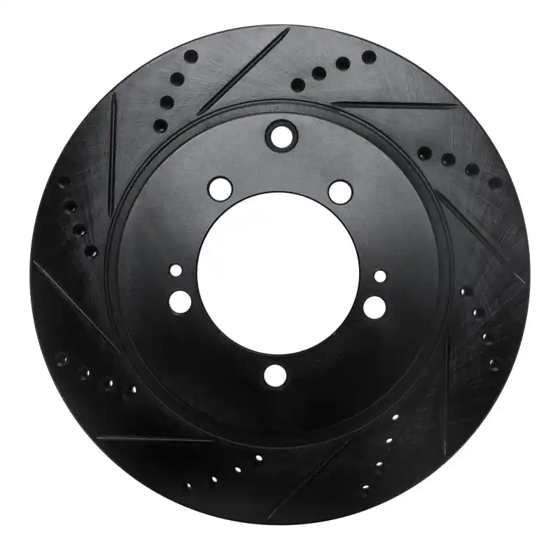 R1 03-06 Mitsubishi Lancer Rear Left Drilled & Slotted Black Brake Rotor