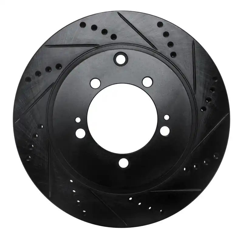 R1 03-06 Mitsubishi Lancer Rear Right Drilled & Slotted Black Brake Rotor