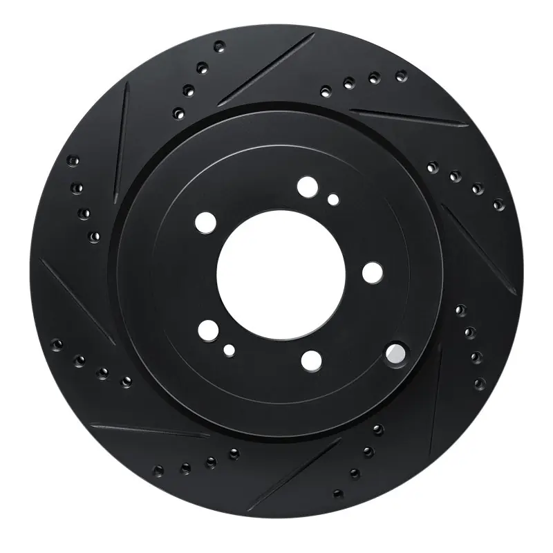R1 08-15 Mitsubishi Lancer Rear Left Drilled & Slotted Black Brake Rotor