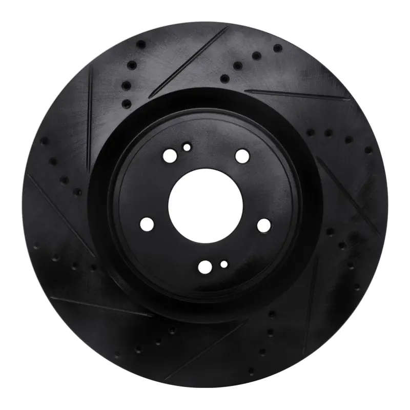 R1 08-15 Mitsubishi Lancer Front Left Drilled & Slotted Black Brake Rotor