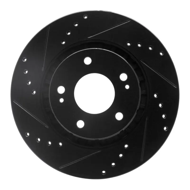R1 09-15 Mitsubishi Lancer Front Left Drilled & Slotted Black Brake Rotor