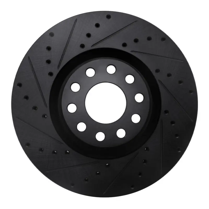 R1 99-04 Audi S6 Front Left Drilled & Slotted Black Brake Rotor