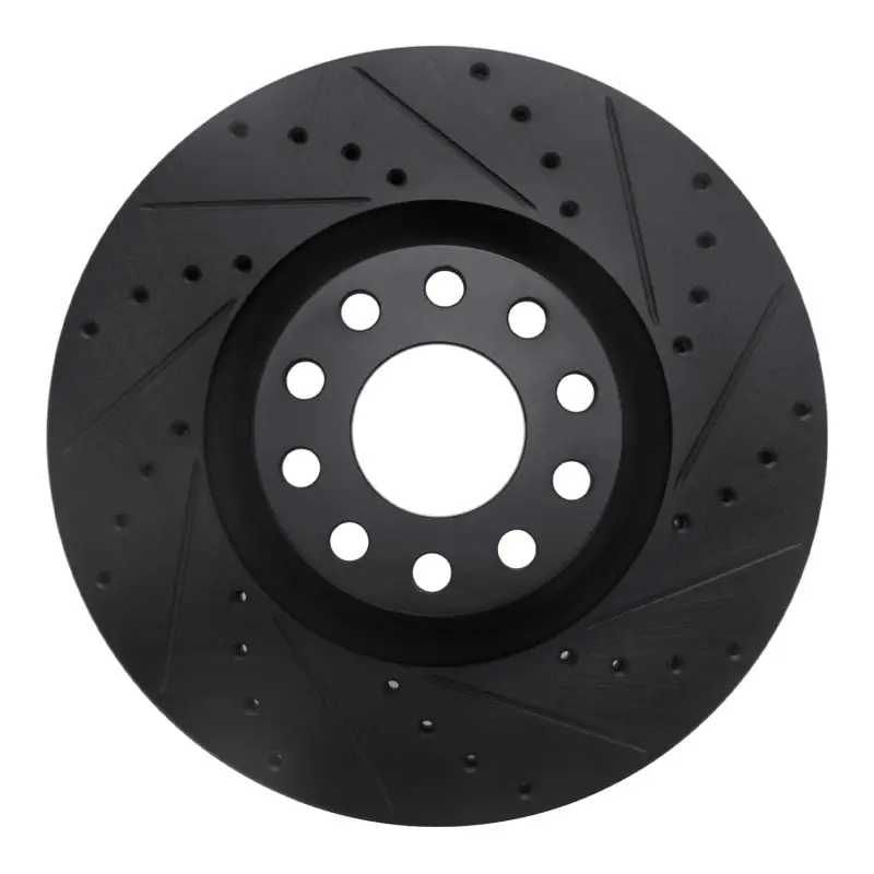 R1 99-04 Audi S6 Front Right Drilled & Slotted Black Brake Rotor