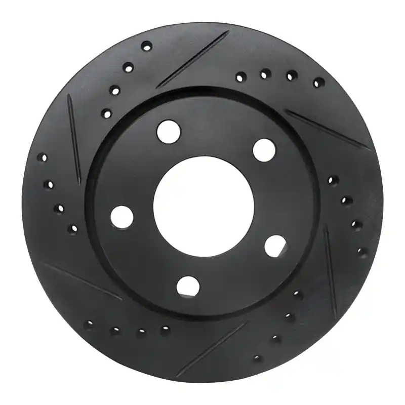 R1 00-02 Audi S4 Rear Left Drilled & Slotted Black Brake Rotor