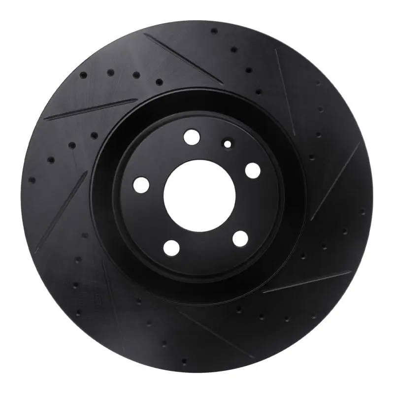 R1 04-09 Audi S4 Front Right Drilled & Slotted Black Brake Rotor