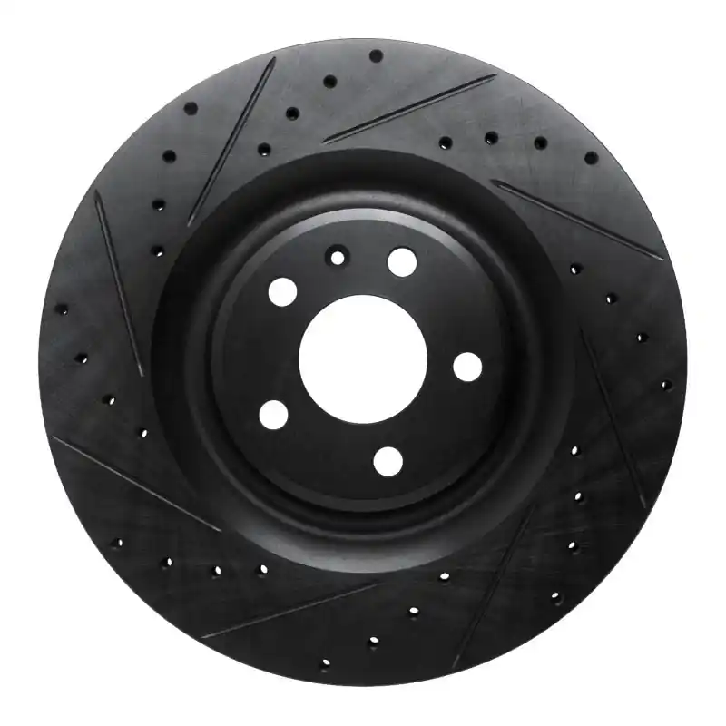 R1 2017-2025 Audi Q8 e-Tron Sportback Rear Left Drilled & Slotted Black Brake Rotor