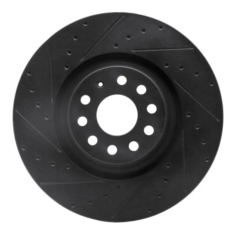 R1 2022+ Volkswagen GTI Mk 8 Front Left Drilled & Slotted Black Brake Rotor