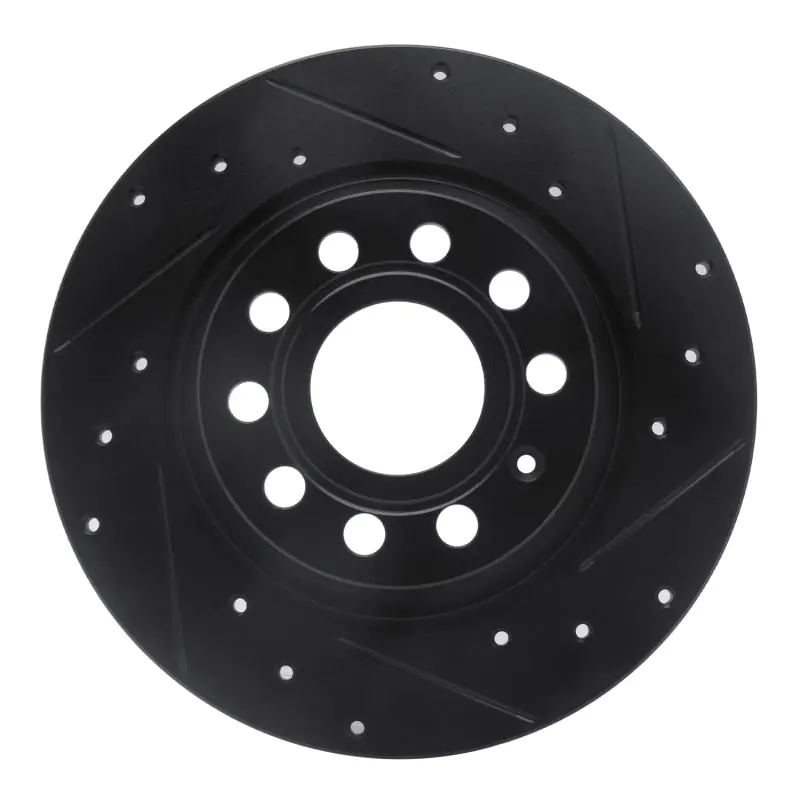 R1 05-18 Audi A3 Rear Right Drilled & Slotted Black Brake Rotor