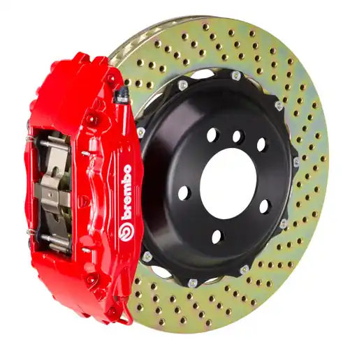 Brembo GT System 4 Piston Front Brake Kit Red Drilled Rotors - Volkswagen Models (inc. 2015+ GTI)
