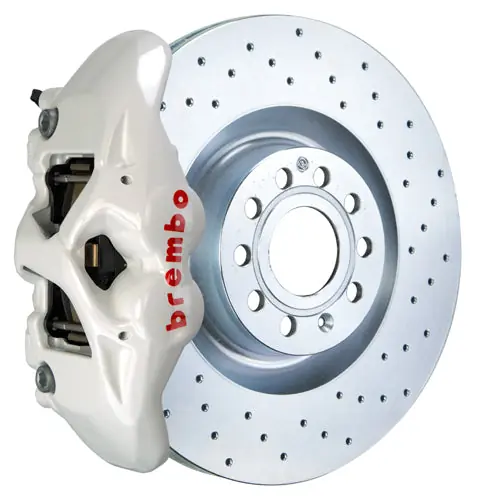 Brembo GT Systems Monobloc 4 Piston 345mm Cross Drilled White - Volkswagen Models (Inc. 2015+ GTI / 2016+ Golf R)