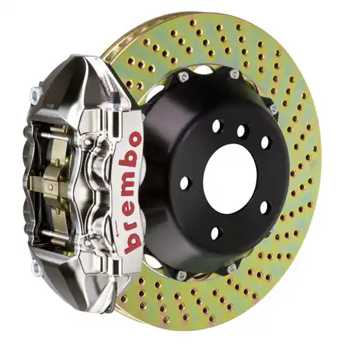 Brembo GT-R System 4 Piston Front Brake Kit Nickel Plated Drilled Rotors - Volkswagen Models (inc. 2006-2014 GTI)