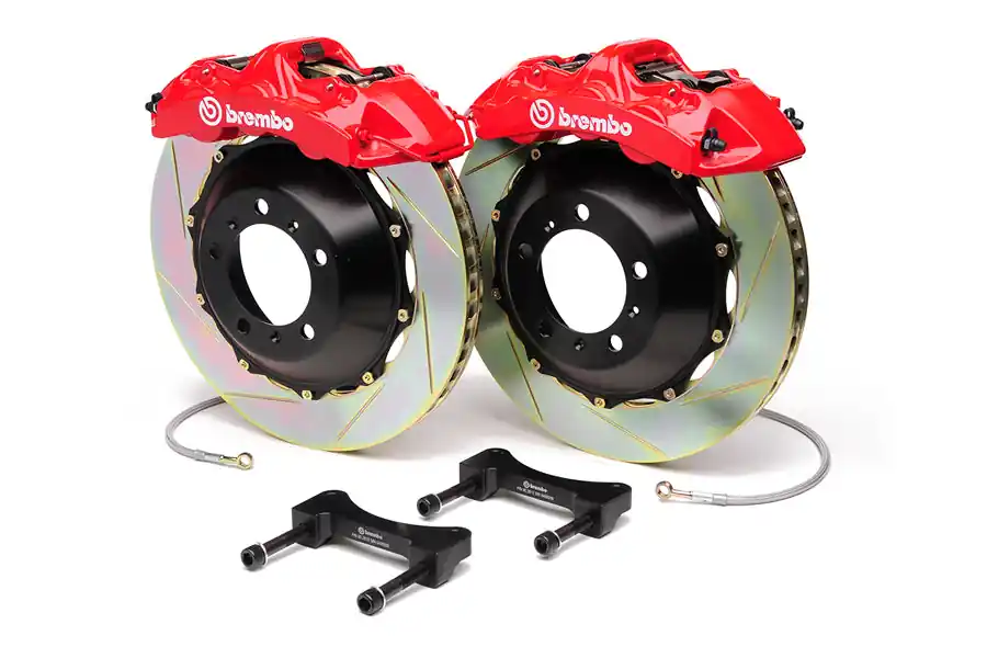 Brembo Gran Turismo 6 Piston Front Brake Kit Red Slotted Rotors - 2003-2006 Mitsubishi Evo 8/9