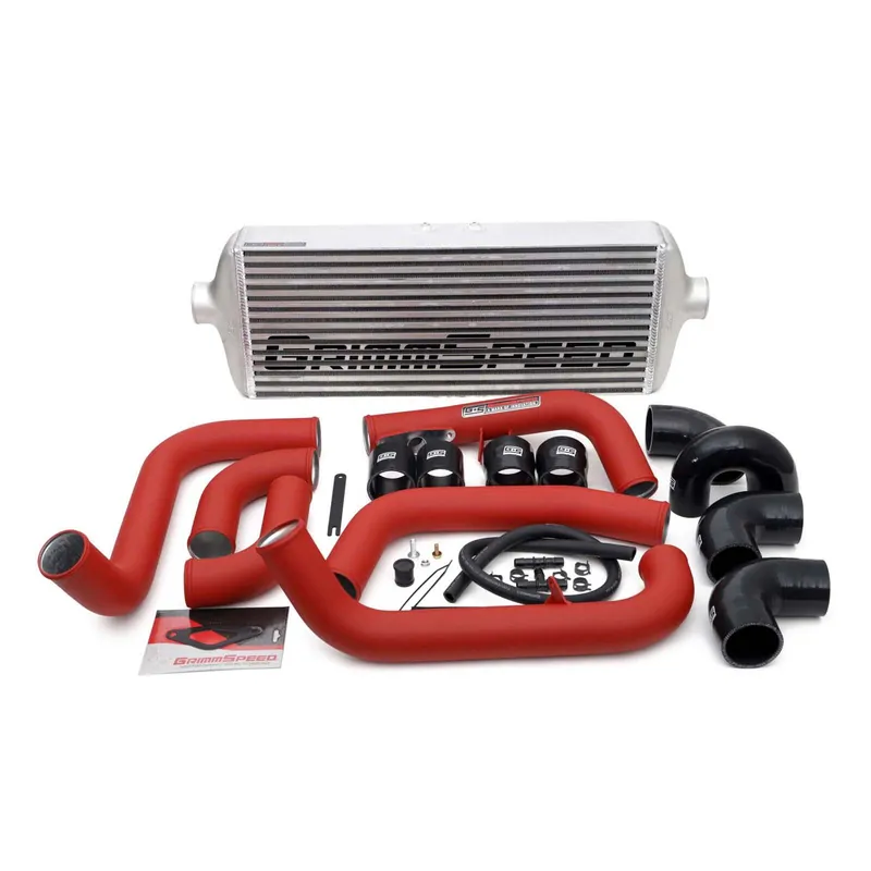 GrimmSpeed Front Mount Intercooler Kit Silver Core w/ Red Piping - 2008-2014 Subaru STI