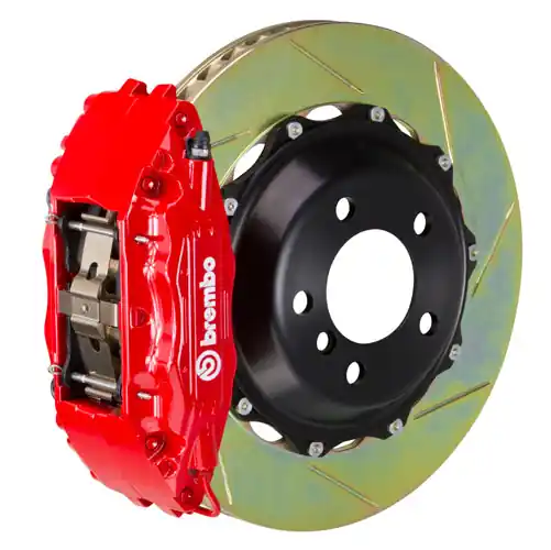 Brembo GT System 4 Piston Front Brake Kit Red Slotted Rotors - Volkswagen Models (inc. 2006-2014 GTI)