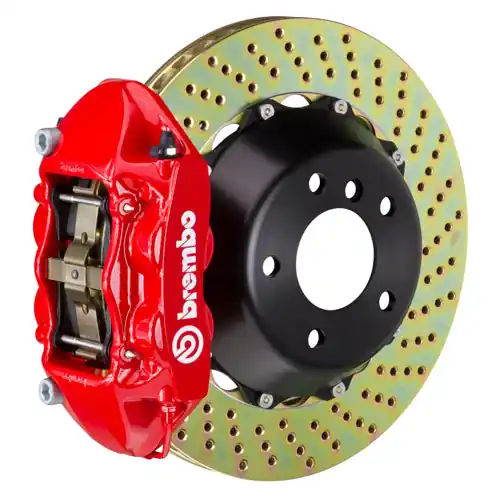 Brembo GT System 4 Piston Front Brake Kit Red Drilled Rotors - Volkswagen Models (inc. 2006-2014 GTI)