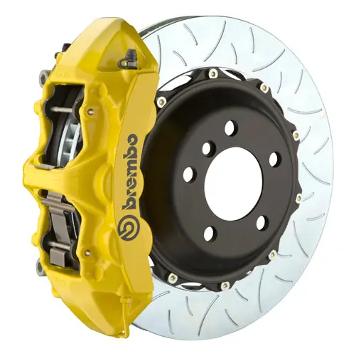 Brembo GT System 6 Piston Front Brake Kit Yellow Type 3 Slotted Rotors - Volkswagen Models (inc. 2015+ GTI)
