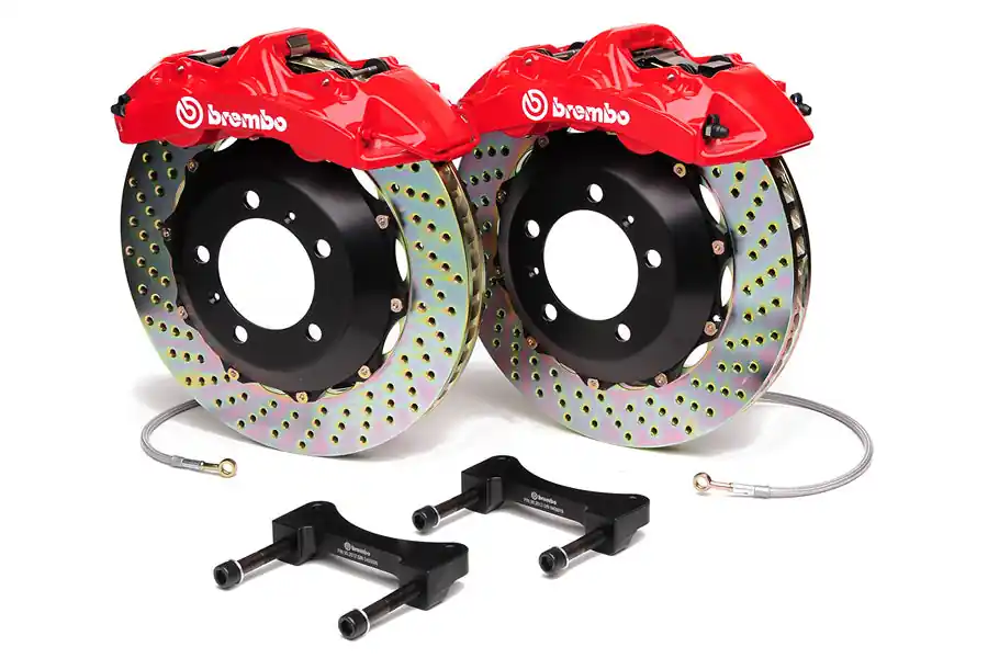 Brembo Gran Turismo 6 Piston Front Brake Kit Red Drilled Rotors - 2003-2006 Mitsubishi Evo 8/9