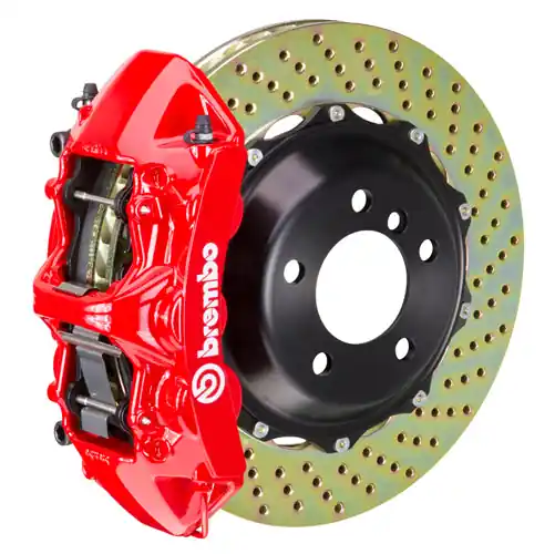 Brembo GT System 6 Piston Front Brake Kit Red Drilled Rotors - Volkswagen Models (inc. 2015+ GTI)
