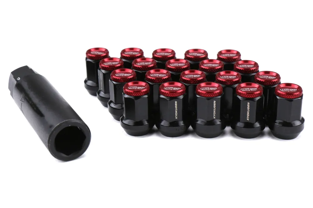 Project Kics Kyokugen Lug Nuts w/ Aluminum Cap 12x1.25 Black / Red - Universal