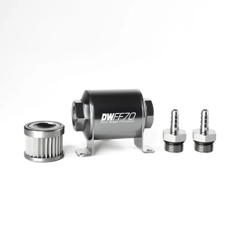 DeatschWerks In-Line Fuel Filter w/ Housing Kit and Barb Fittings - Subaru Models (inc. 1993-2005 Impreza / WRX)