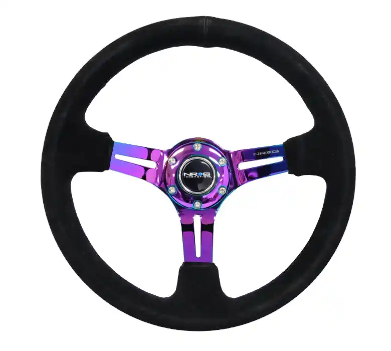 NRG Reinforced Steering Wheel 350mm Suede 3in Deep Slotted Neochrome - Universal