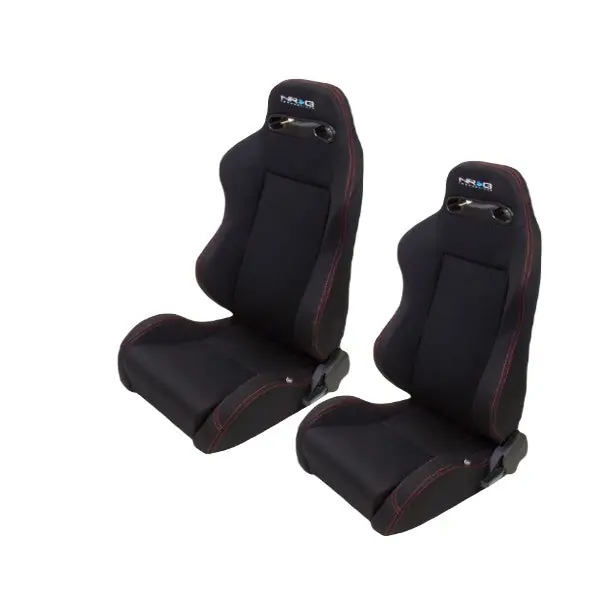 NRG Innovations Type R Cloth Sport Seats Black w/ Red Stitching (Pair) - Universal