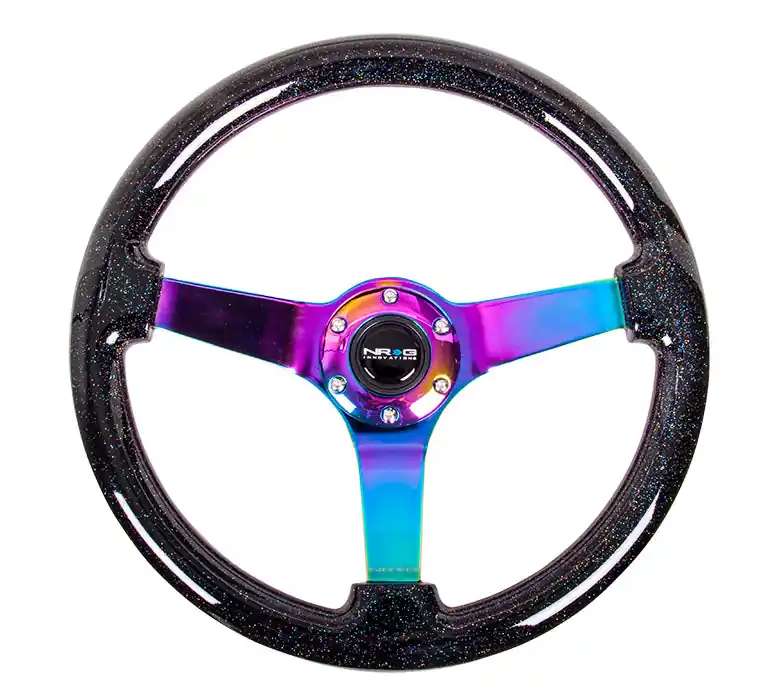 NRG Reinforced Classic Wood Grain Wheel 350mm Galaxy Sparkle Black / Neochrome - Universal