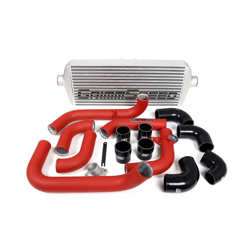 Grimmspeed Front Mount Intercooler Kit Silver Core w/Red Piping - 2008-2014 Subaru WRX