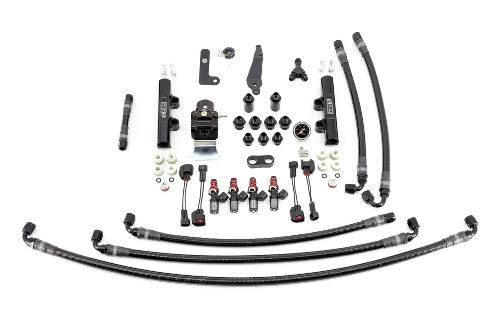 IAG PTFE Fuel System Kit w/ 1700cc Injectors, Lines, FPR, Black Fuel Rails - 2008-2021 Subaru STI