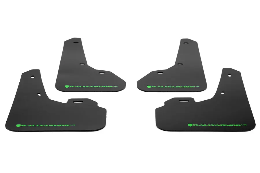 Rally Armor UR Mudflaps Black Urethane Green Logo - 2010-2013 MazdaSpeed3