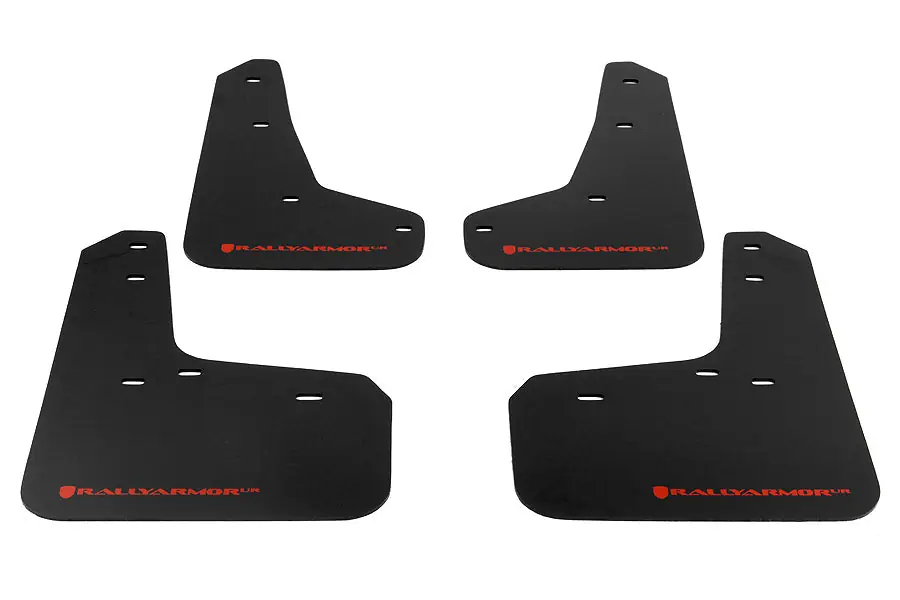 Rally Armor UR Mudflaps Black Urethane Red Logo - 2013-2018 Ford Focus ST / 2016-2018 Focus RS