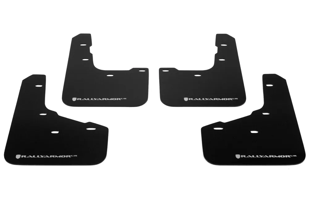 Rally Armor UR Mudflaps Black Urethane White Logo - 2014-2019 Ford Fiesta ST