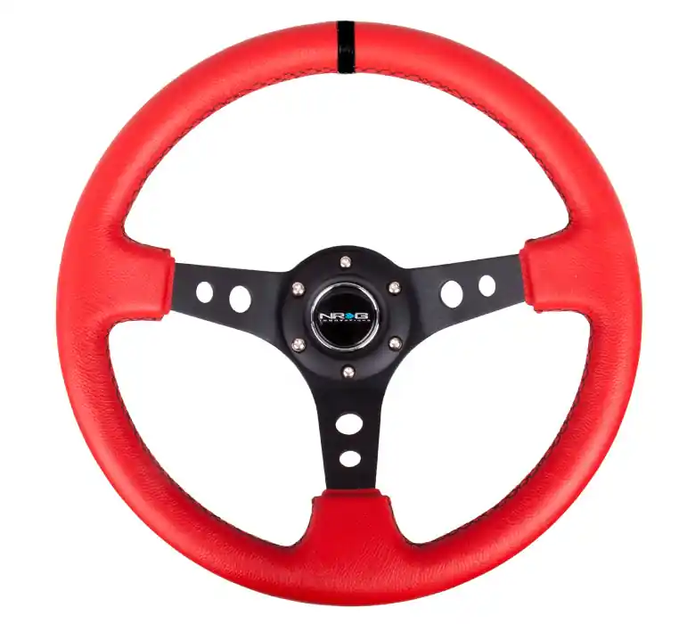 NRG Reinforced Steering Wheel 350mm 3in Deep Black / Red w/ Black Stripe - Universal