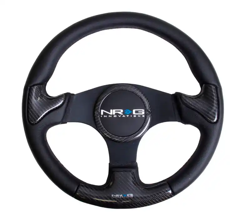 NRG Carbon Fiber Steering Wheel 350mm Black Rubber Horn - Universal