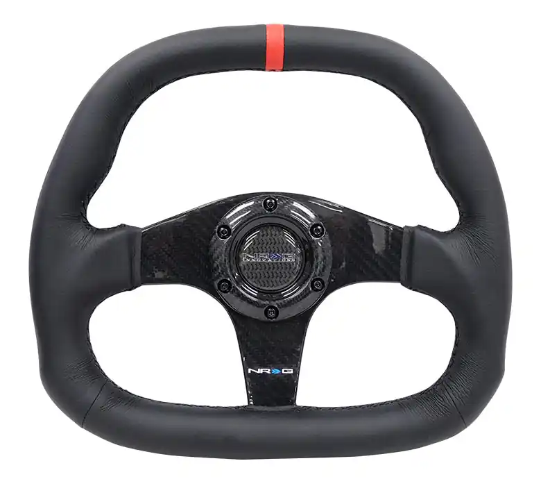 NRG Carbon Fiber Steering Wheel 320MM Black w/ Red Stripe - Universal