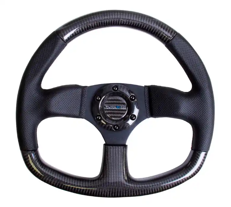 NRG Carbon Fiber Steering Wheel 320mm Flat Bottom Black w/Black Stitching - Universal